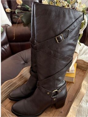Lauren Ralph Lauren Chocolate Brown Leather Over-the-Knee Wrap Boots